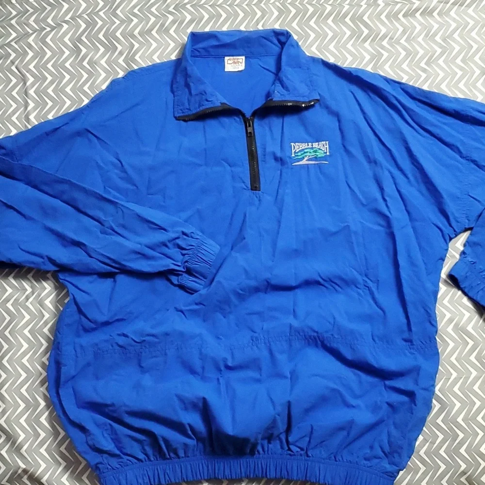 Crazy Shirts Pullover Nylon Jacket Lightweight Qtr Zip Pebble Beach Logo LG Golf - Picture 2 of 8